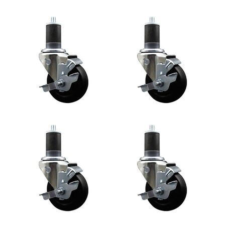 Service Caster 3.5'' Soft Rubber Swivel 1-5/8'' Expanding Stem Caster Set with Brake, 4PK SCC-EX20S3514-SRS-TLB-158-4